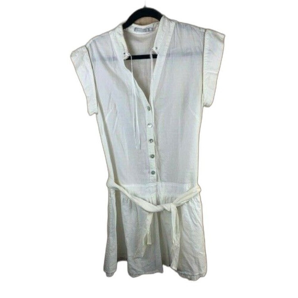 Womens Bill Tornade Dress Size 10 US (42) White Short Sleeve Mandarin Collar V